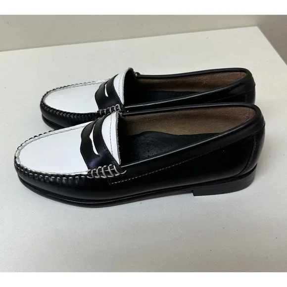 G.H. Bass Weejuns Whitney Shoes Penny Loafers Black White Leather Oxfords 8 M - Picture 4 of 8